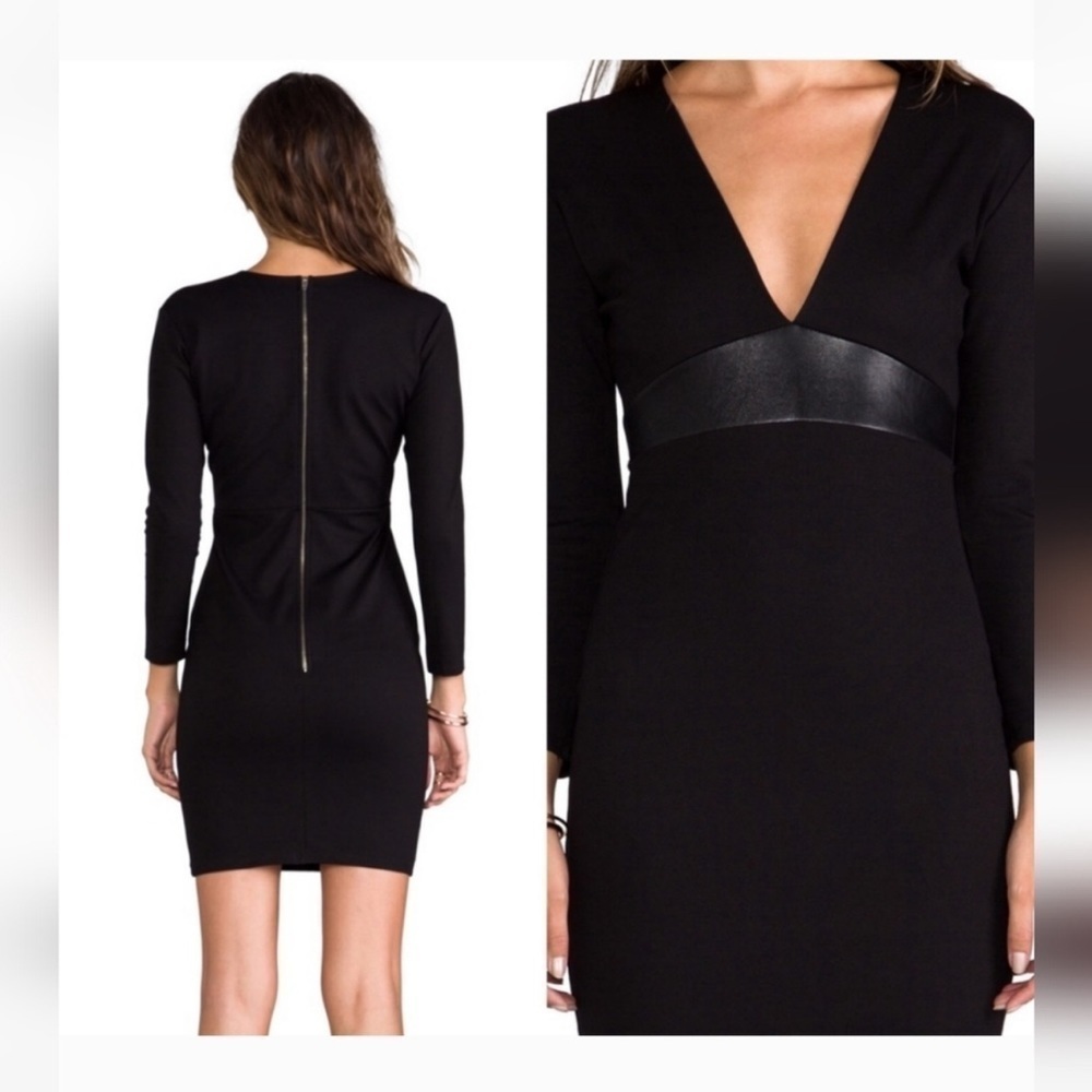Mason leather trimmed deep plunge v neck Bodycon dress size XS - Picture 3 of 12